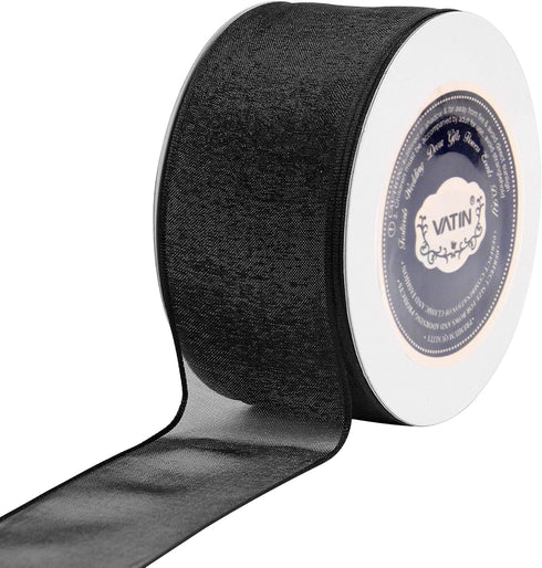 VATIN Christmas Ribbon Sheer Organza Wired Ribbon 1-1/2 inch 25 Yards (75Ft) -Black,Perfect for Making Bows and Wreaths...