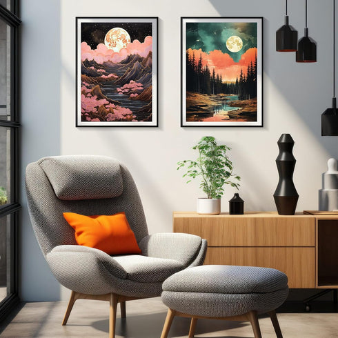 YOYA 2 Pack 5D Diamond Art Painting Kits, Diamond Painting Mountain Kits, Landscape Moon Diamond Art Kits for Adults, Abstract Scenery Paint with ...