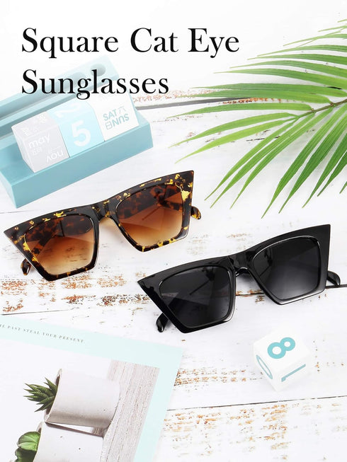 2 Pair Vintage Square Cat Eye Sunglasses Women Retro Trendy Cateye Sunglasses...
