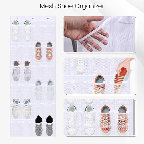 HAKACC Shoe Rack for Closet, 24 Pocket White Shoe Organizer Over-the-Door Storage Sturdy Closet Rack Hangers for Shoes Sneakers...