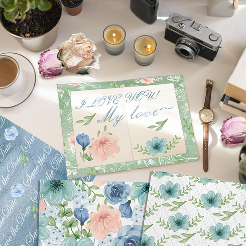 24 Sheets Scrapbook Paper Blue Rose Flower Garden Pattern Paper Double Sided Printing Craft Paper for DIY Card Making Journaling Wedding Scrapbook...