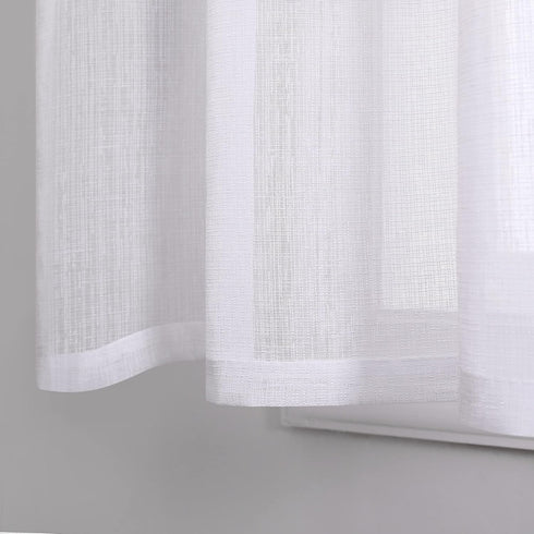 White Short Sheer Curtains 36 Inch Length for Kitchen Door 2 Panel Set Rod Pocket Cafe Curtains Linen Look Semi Sheer Tier Curtains for Small Wind...