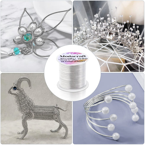 18 Gauge Silver Jewelry Wire with 4 in 1 Plier modacraft 65FT Christmas Ornaments Crafts Wire 1 MM Tarnish Resistant CopperBeading Wire for Jewelr...