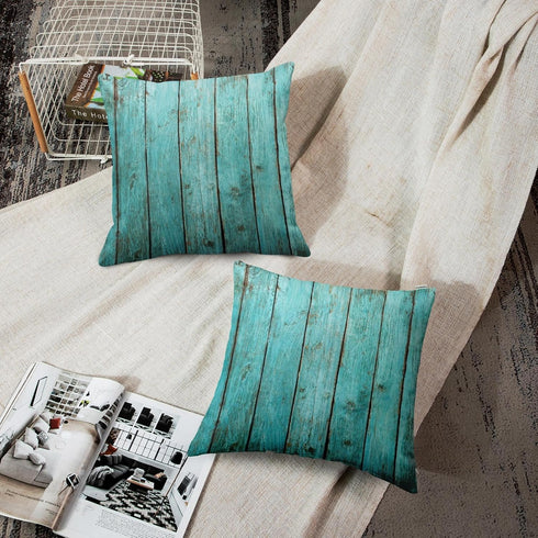 Emvency Decorative Throw Pillow Cover Square Size 20x20 Inches Turquoise Wood Teal Barn Wood Weathered Beach Decor Pillowcase with Hidden Zipper D...
