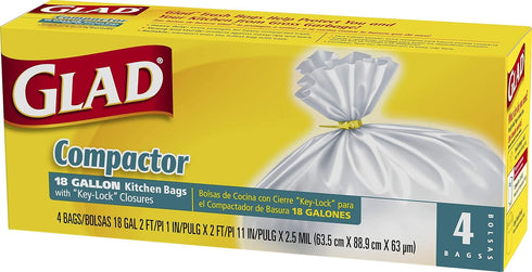 Glad Trash Bags, Compactor Kitchen Garbage Bags - 18 Gallon White Trash Bag - 4 count (Package May Vary)...