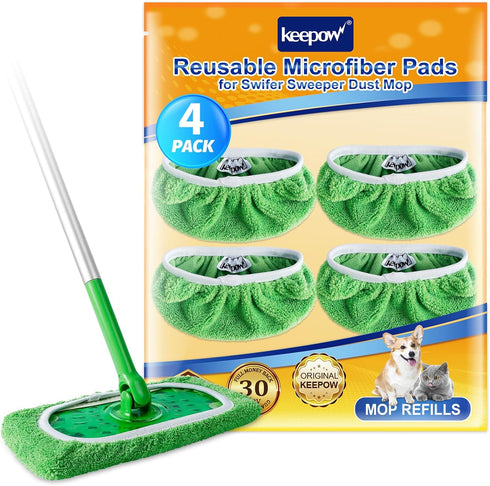 KEEPOW Reusable Wet Pads Refills Compatible with Swiffer Sweeper Mop, Dry Sweeping Cloths, Microfiber Wet Mopping Cloths for Hardwood Floor Cleani...