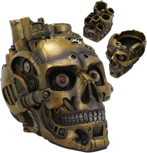 Ebros Gift Mad Max Steampunk Geared Cyborg Robotic Skull Decorative Box Figurine Skull Bowl Container Jewelry Trinket Storage Stash Box Or Pen Mak...