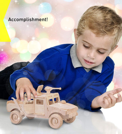 Puzzled 3D Puzzle H1 Truck SUV Wood Craft Construction Model Kit, Fun Unique & Educational DIY Wooden Army Toy Assemble Model Unfinished Crafting ...
