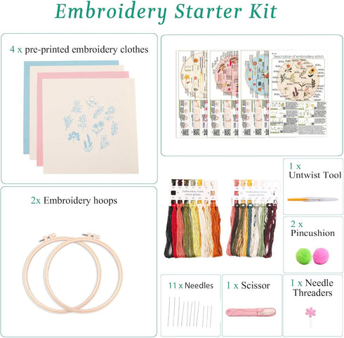 Harimau 4P Beginner Embroidery Kit,Natural Landscape Pattern,Cross Stitch Kits, Including Stamped Embroidery Cloth with 2 Embroidery Hoops, Multic...