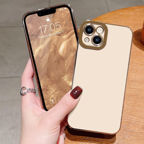 Lafunda Compatible for iPhone 13 Case Cute, Luxury Golden Edge Electroplate Case for Women Girls, Full Camera Protection Shockproof Anti-Scratch S...