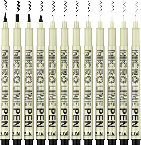 KERIFI Micro-Pen Fineliner Ink Pens, 12 Pack Black Micro Fine Point Drawing Pens Waterproof Archival Ink Multiliner Pens for Artist Illustration, ...