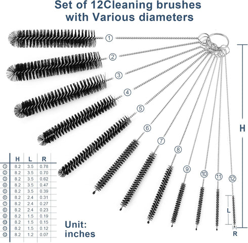 Straw Cleaner Brushes Sets, 12 Pieces 8.2 Inch Botthle Cleaning Brush and Nylon Tube Brush Brush Kit for Sippy Cup, Tumbler, Water Bottle, Drinkin...