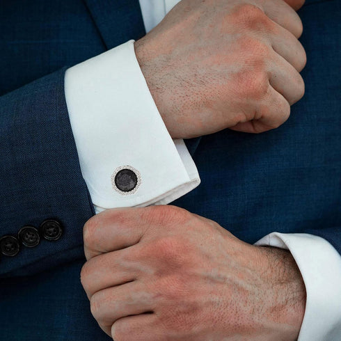 Octagon Black Obsidian Gemstone Men's Cufflinks In Gift Case Silver / 14K Gold Plated Cufflinks for Men Jewelry for Wedding Party Business Birthda...