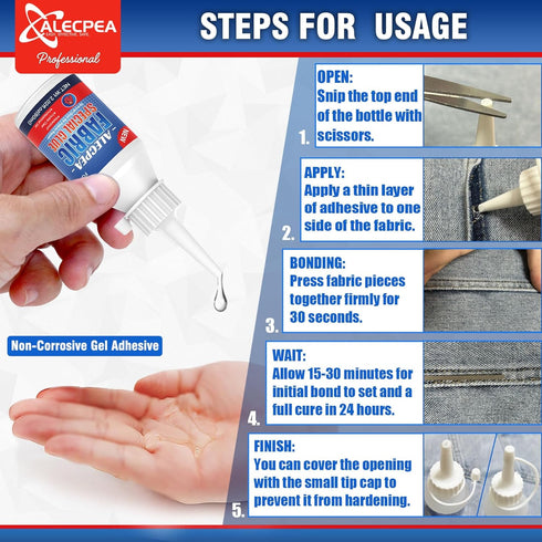 60ML Fabric Glue for Clothing Permanent Washable 100% Waterproof, No Sew Solution, Washer/Dryer Safe...