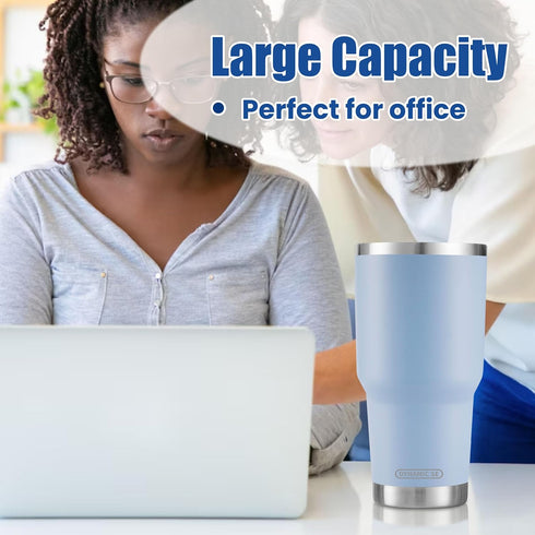 D·S 30oz Blue Tumbler Stainless Steel Double Wall Vacuum Insulated Mug with Straw and Lid, Cleaning Brush for Cold and Hot Beverages...