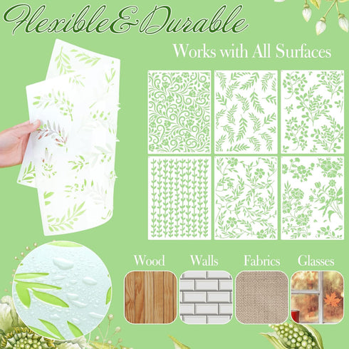 6 Pcs Large Flower Leaves Stencil for Painting Flourish Vine Wall Painting Spring Stencil Template 12 x 16 in Reusable DIY Wall Stencil and Metal ...