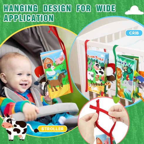 Baby Books 0-6 Months, 2PCS Baby Boys Girls Shower Gifts, Tummy Time Baby Toys 0-6 6-12 Months, Crinkle Cloth Book, Newborn Infant Teether Toy, Ea...