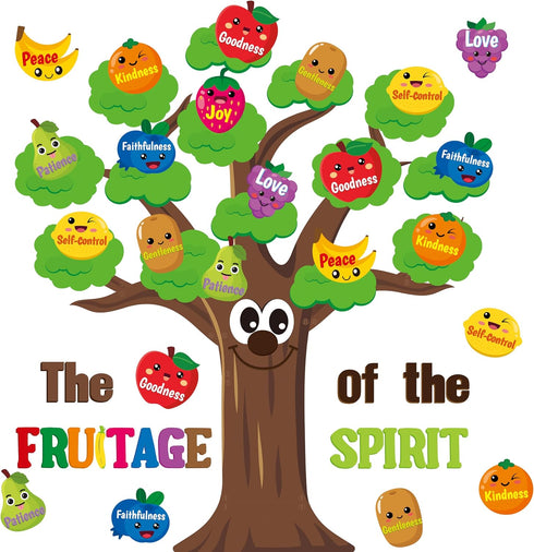 AgincBerry Fruit Bible Tree Bulletin Board - 76PCS Bible Accents Fruit Age of The Spirit Trees Cutouts Decor for Christian Classroom Bulletin Boar...