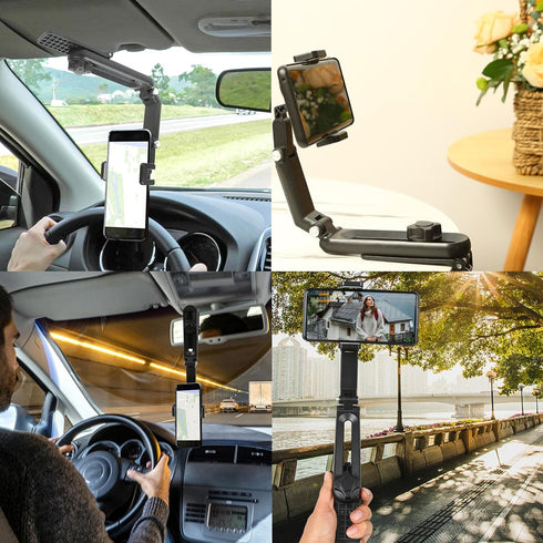 Sun Visor Car Phone Holder?1080° Multifunctional Sun Visor Universal 360 Rotating Rear View Mirror Phone Holder, Foldable Cell Phone Mount Clip fo...
