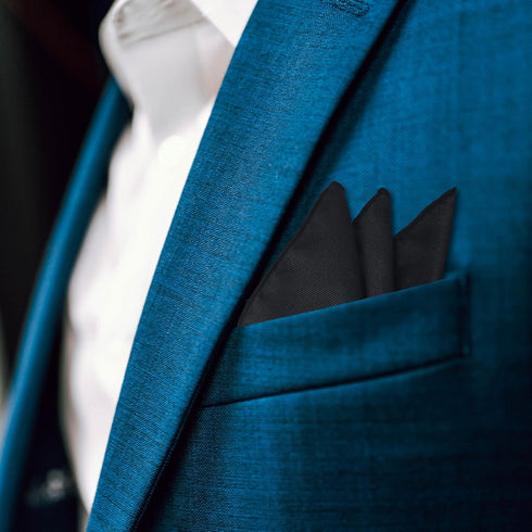 Black Solid Woven Pocket Squares For Men...