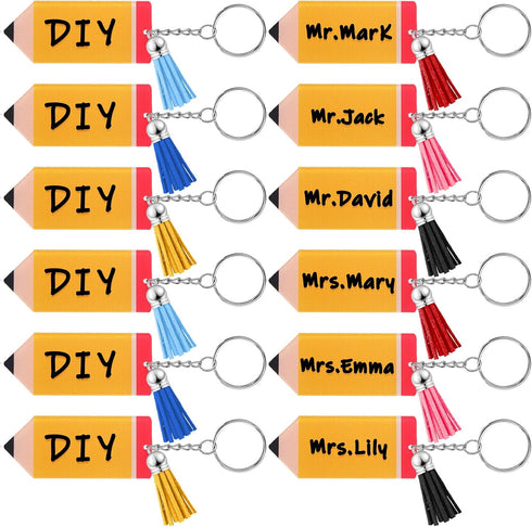 12 Pcs Back to School Gifts Bulk for Teachers Inspirational Pencil Keychains Appreciation Gift DIY Keychains Charms with Tassel Acrylic Key Rings ...