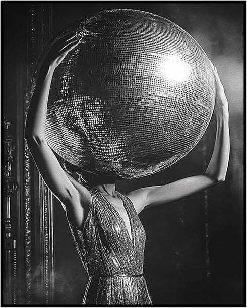 Posterizer 1 pcs-black and white retro disco ball and woman 1-Retro Art-Abstract & Modern Art-Chic Home Decor- unframed wall art...