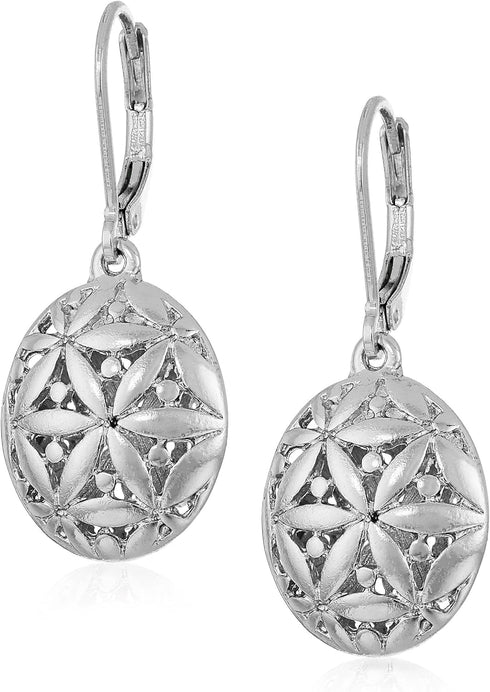 Napier Silvertone Textured Leverback Drop Earrings...
