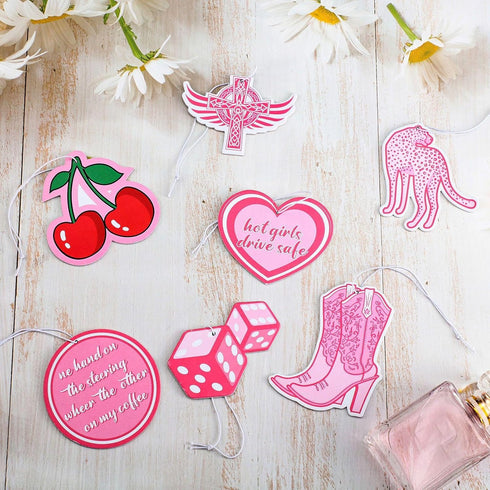Tallew 8 Pcs Scented Pink Car Air Freshener Preppy Hanging Oil Freshener Ornaments Pink Car Freshener Slice Essential Pendant Scented Diffuser for...