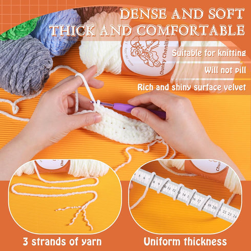 Chunky Chenille Yarn(7OZ/200G), 3 Strands of Yarn Soft Chenille Velvet Yarn for Crocheting Knitting Thick Blanket Yarn for Shoe Hat Clothing Cushi...