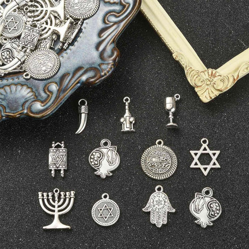 KitBeads 100pcs 10 Styles Jewish Charms Tibetan Jewish Hand of Fatima Religion Charms San Judas Star of David Jewish Star Charms for Jewelry Makin...