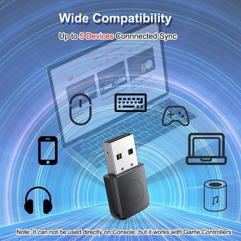 USB Bluetooth Adapter for PC, Bluetooth 5.4 Dongle Receiver, Plug and Play for Windows 11/10/8.1, Bluetooth Receiver & Transmitter for Bluetooth K...