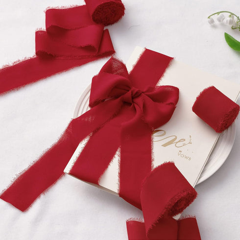 Mothers Day Ribbon, 3 Rolls Red Chiffon Ribbons, 1.5" x 7Yd Gift Ribbon Set for Christmas, Wedding Decor, Wedding Invitations, Bouquet Wrap, Flowe...