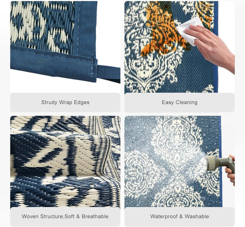 wikiwiki Outdoor Rug, 5x8ft Waterproof Reversible Mat Indoor Outdoor Rugs Carpet, Small Area Rug Plastic Straw Rug for Patio Deck Balcony Pool RV ...