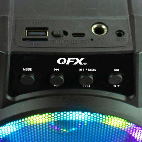 QFX BT-64 TWS Bluetooth Rechargeable Portable Speaker with 4” Woofer LED Party Lights, Microphone Input, AUX Input, USB Port, TF Card Slot, Black....