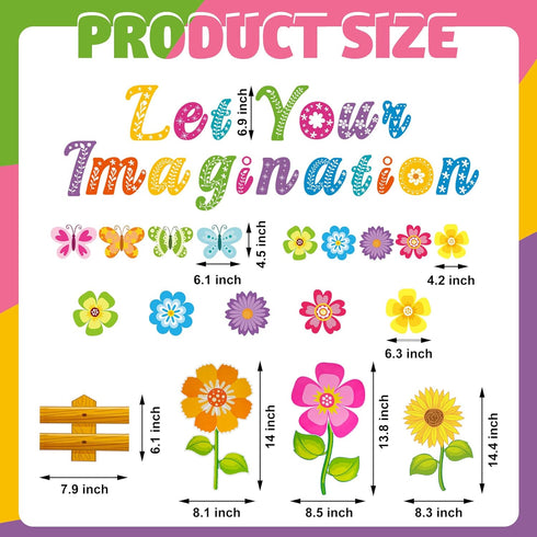 Flower Butterfly Bulletin Cutouts Classroom Bulletin Board Decor Let Your Imagination Bloom Paper Cutouts for Floral Party School Home Wall Window...