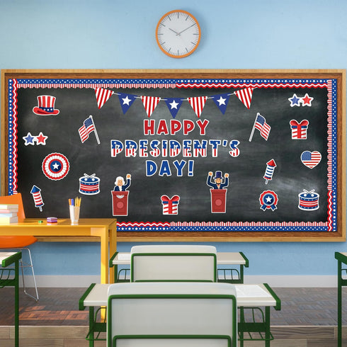 94Pcs US Presidents Government Bulletin Board Classroom Decoration Patriotic Border American Flag Cutouts President Memorial Independence Day Supp...