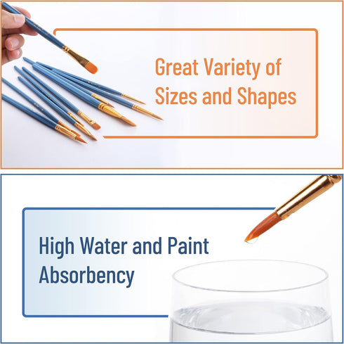 Mr. Pen- Artist Paint Brushes for Acrylic Painting, 10 pcs, Ergonomic Wooden Handle, Synthetic Bristles in Different Sizes & Shapes, Watercolor Br...
