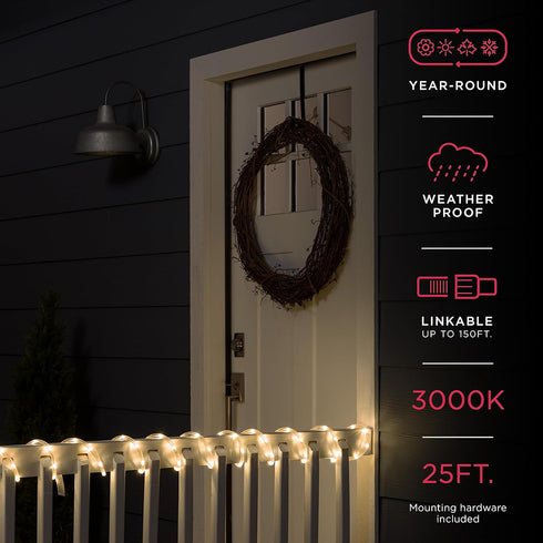 UltraPro LED Rope Lights, 25ft Classic Clear Rope, Warm White Light 3000K, Indoor/Outdoor, Flexible, Linkable, Durable, Rope Lights Outdoor, 54504...