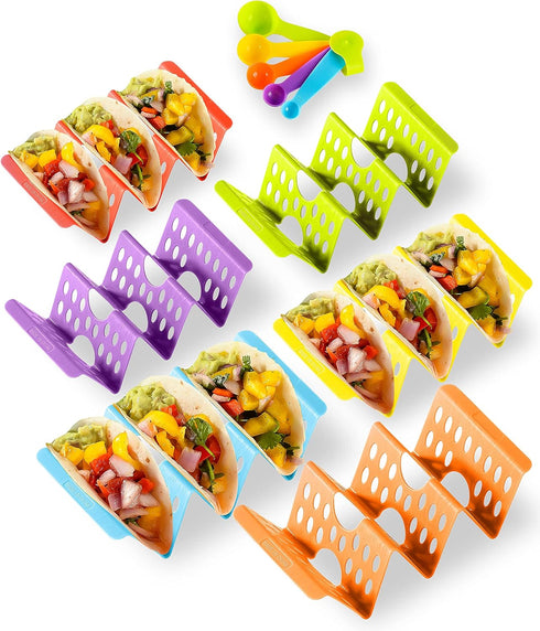 Premium Large Taco Holder Stand, Colorful Holders Set of 6 or 4 for 3 Tacos, Soft or Hard Shell Holder, Street Rack, Tray Plates, BPA Free, Dishwa...