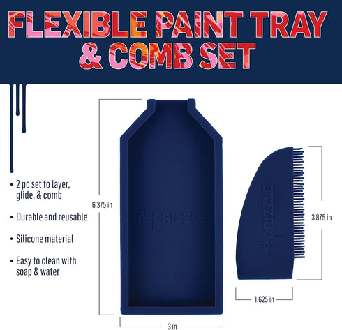 FolkArt Drizzle Flexible Tray and Comb Set, Durable Silicone Tools Perfect for DIY Paint Pouring Arts and Crafts Projects, 50829, Blue...