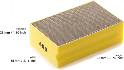 Glass Polish 15101 Diamond Hand Pad Sanding Block for Smoothing, Edging & Polishing 3.74” x 2.16” - Grit 400...