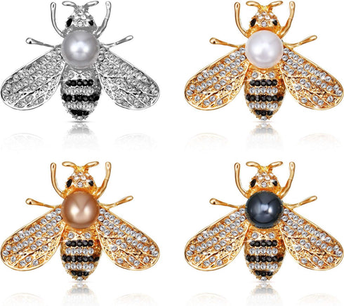 WILLBOND 4 Pieces Honey Bee Brooch Lapel Pins for Women Crystal Insect Themed Bee Brooches with Faux Pearl Fashion Gift for Birthday Dating Party ...
