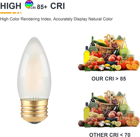 Frosted E26 LED Candle Light Bulbs 25W Equivalent- 2W Dimmable Chandelier E26 LED Bulb- 2700K Soft Warm- B11 Antique Candelabra Lightbulbs for Bed...