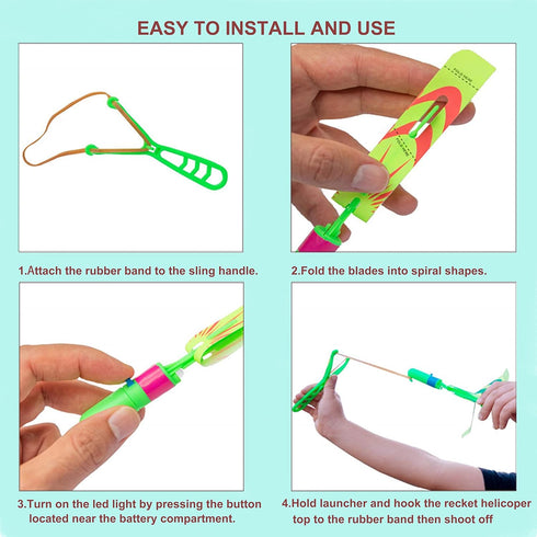 Amazing Led Flying Toys for Kids -12 PCS Light up Slingshot LED helicopter toy - Arrow Planes Glow in The Dark Party Favors for kids summer toys O...