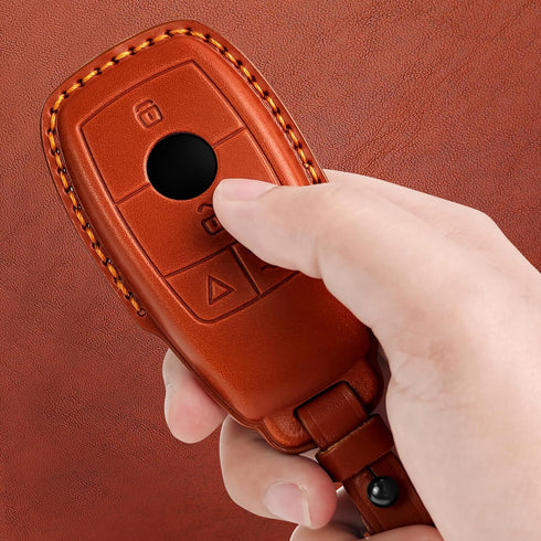Tukellen for Mercedes Benz Key fob Cover Genuine Leather with Keychain,Leather Protector Key case Compatible 2017-2023 E-Class 2018-2021 S-Class 2...