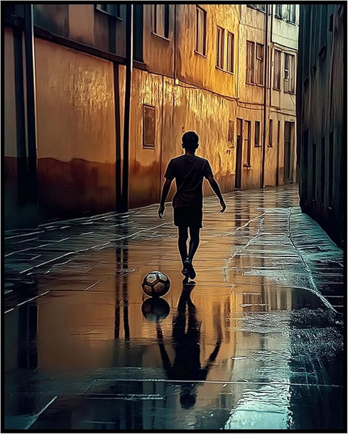 Posterizer 1 pcs-kid playing outside in the rain-poster for football soccer fans -3-Sports & Hobby Art Gifts for sports fans Decor for Home & Offi...