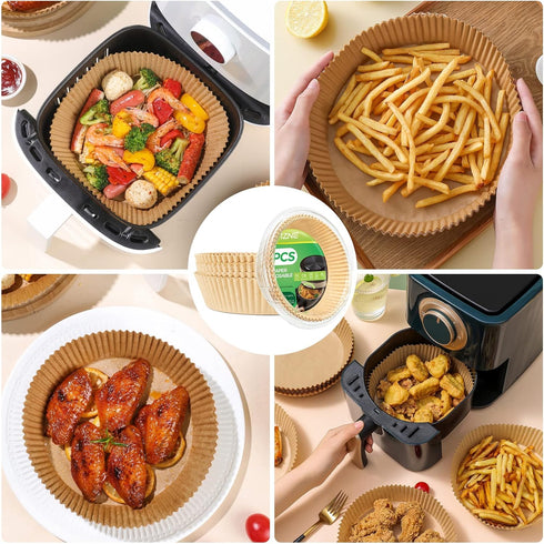 Air Fryer Paper Liners Disposable: 100PCS Round Airfryer Oven Insert Parchment Sheets Grease and Water Proof Non Stick Basket Liners for Baking Co...