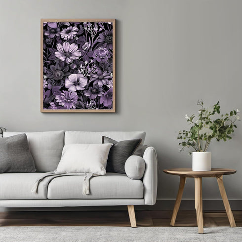 Posterizer 1 pcs-black background and purple flowers-chic wall art-Floral & Botanical Art-Abstract & Modern Art-Decor for Home & Office- UNFRAMED ...