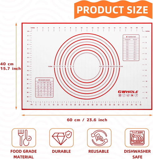 GWHOLE Silicone Baking Mat Large Baking Mat Set Food Safe Silicone Baking Sheets Reusable Nonstick Bakeware Mats for Cookies, Macarons, Bread and ...