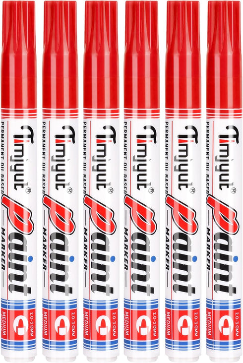 6 Count Red Paint Pens,Permanent Paint Pens,Never Fade Medium Tip Oil Based Paint Markers Pens,Waterproof And Quick Dry Markers for Metal,Stone,Pl...